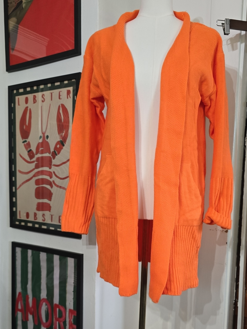 Orange Open-Front Women's Cardigan Sweater Long Duster